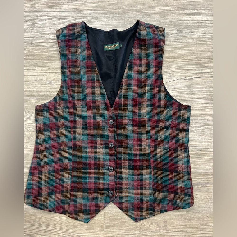 Vintage Hill Country Plaid Button-Up Vest Large